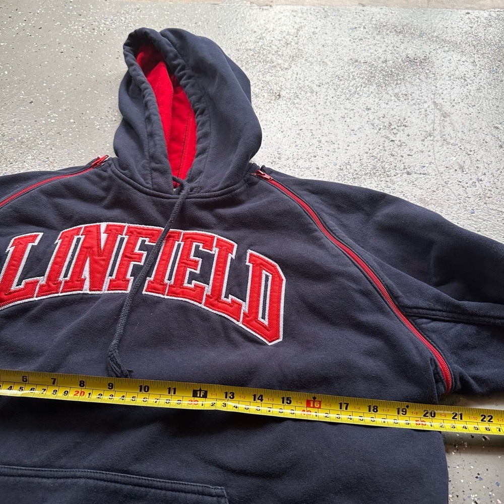 Linfield Hoodie Mens Size M Navy Red Vintage Collegiate Side Zip School Spirit - Picture 7 of 7